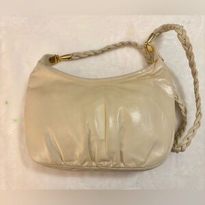 Morris Moskowitz Cream Leather Shoulder Bag  braided handle shoulder strap